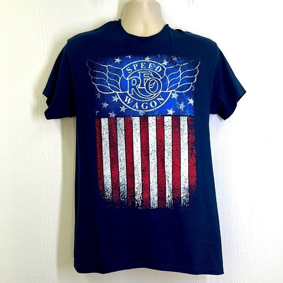 Gildan - REO Speed Wagon 2019 Tour Shirt Navy Blue Short Sleeve T Shirt Medium - Picture 1 of 9